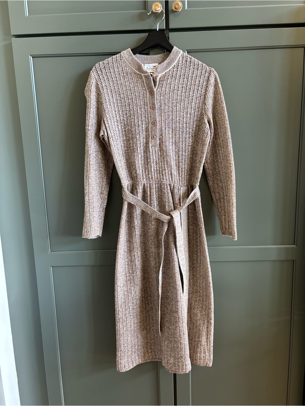 Vintage Leslie Fay Original Dress, Long Sleeve Henley Sweater Style, Tie Belt 12
